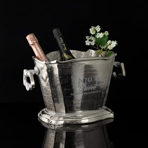 Scalloped double ice bucket with one bottle of No.1 Rose and one bottle of Reine Cuvee